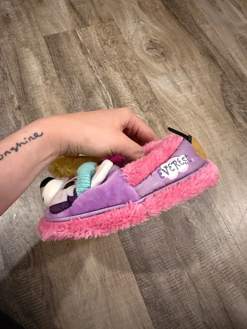 Girls Plush Character Slippers - Pink & Purple 7-8